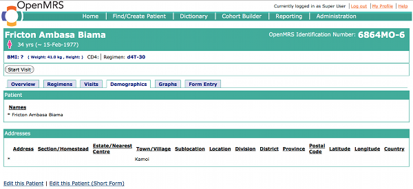 The Demographics tab on the Patient Dashboard.