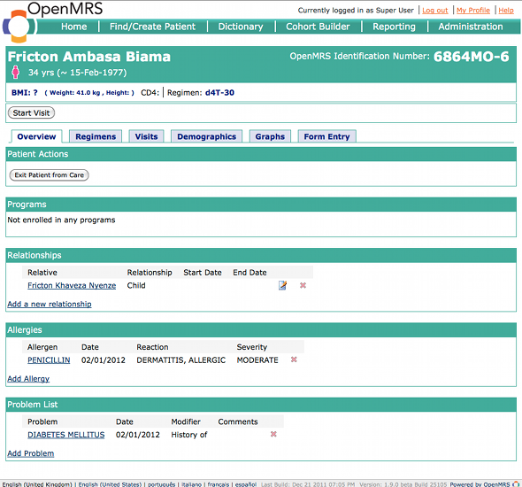 The Overview tab on the Patient Dashboard.